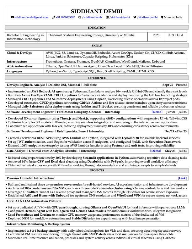 Siddhant Dembi resume preview