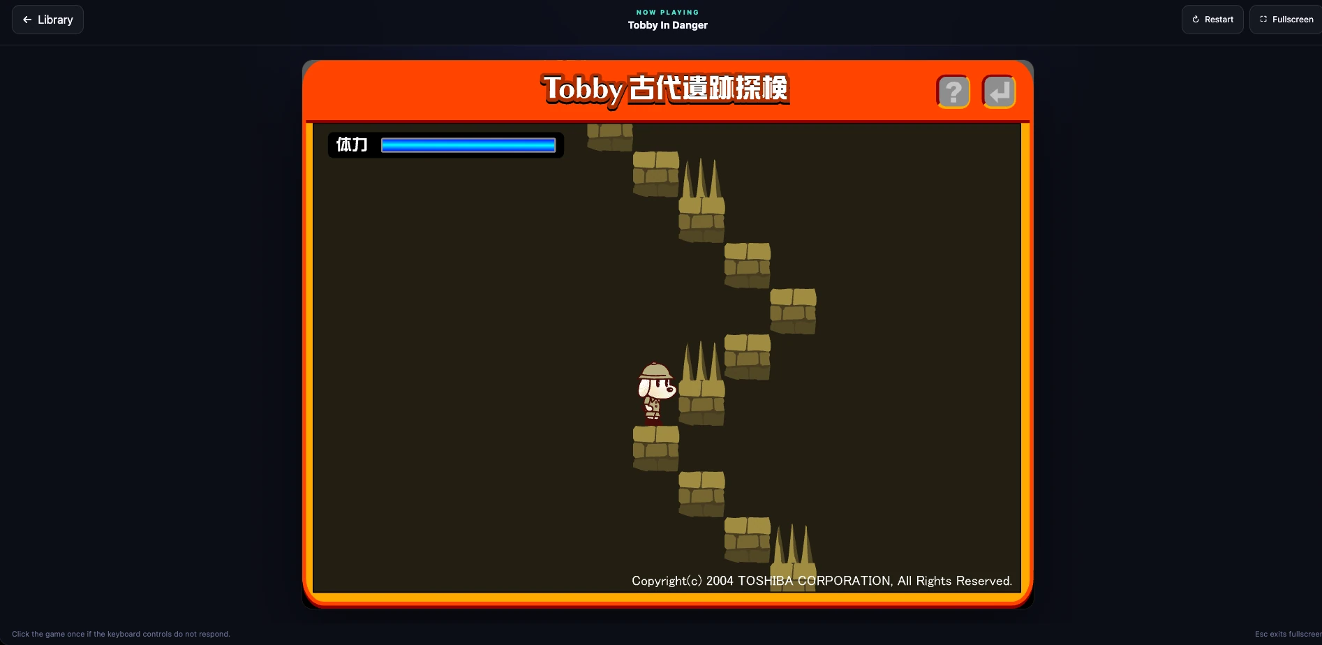 Tobby in Danger running in the arcade player after its legacy Flash version check was patched